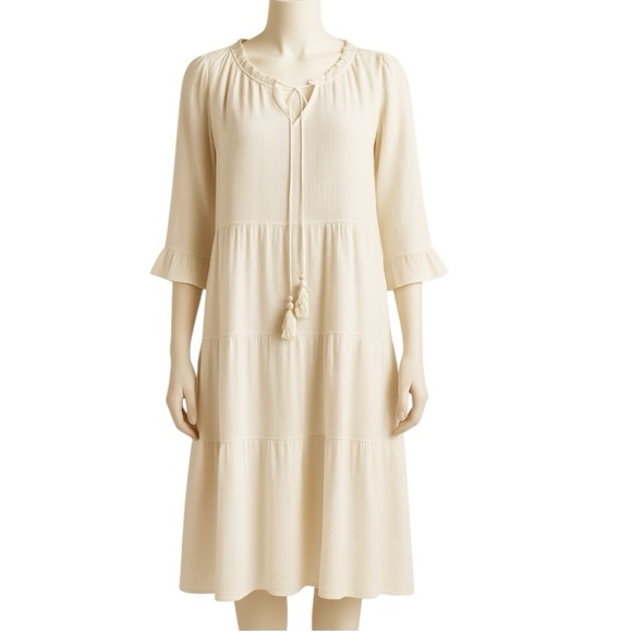 NAÏF Three-Tier Ivory Rayon Babydoll Prairie Dress Women’s Size Large NWT - Picture 5 of 17